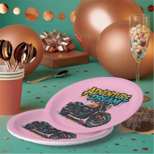 Assiettes En Carton Rêve de conduite aventure / Moto Chopper Vintage 