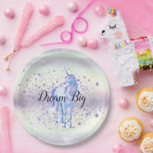 Assiettes En Carton Rêve de Parties scintillant de la licorne blanche 