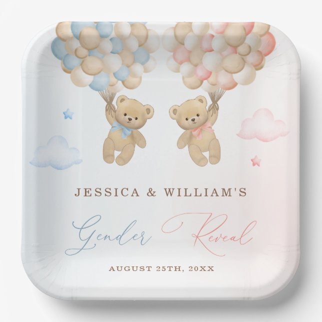 Assiettes En Carton Révélation de genre de l'ours en peluche (Recto)