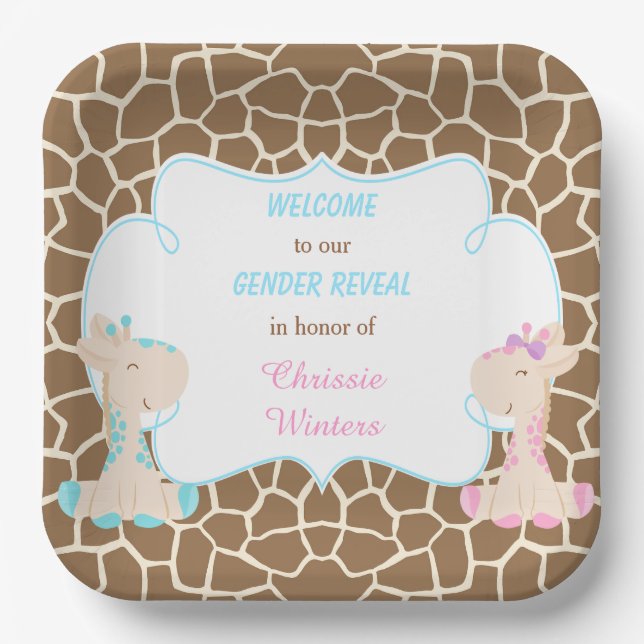 Assiettes En Carton Révélation de genre des petites Giraffes (Recto)