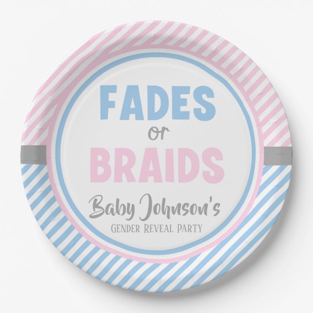 Assiettes En Carton Révélation du genre du bébé - Pailles ou tresses (Devant)