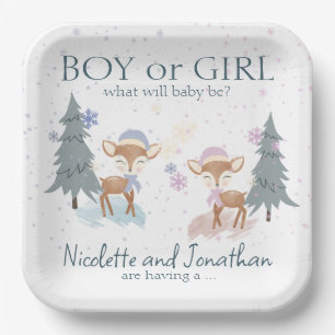 Assiettes En Carton Révélation du sexe de bébé cerf mignon de la forêt