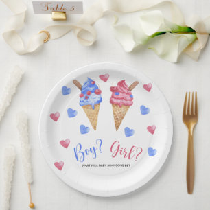 Assiettes En Carton Révélation du sexe de glace à l'aquarelle