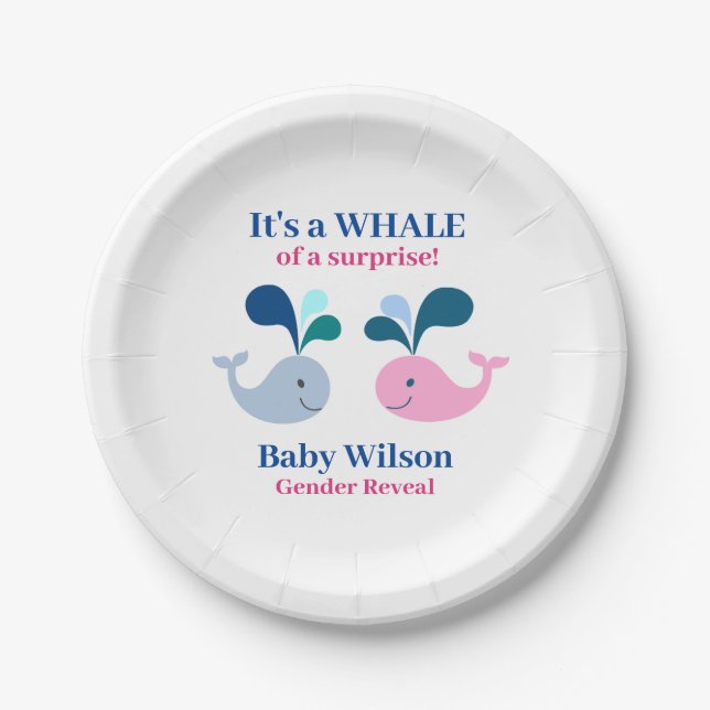 Assiettes En Carton Révéler le genre Baleine rose bleue d'une surprise (Devant)