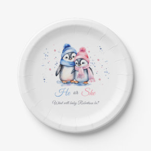 Assiettes En Carton Révéler le genre de pingouin Baby shower d'hiver