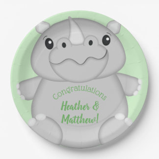 Assiettes En Carton Rhino Baby shower vert