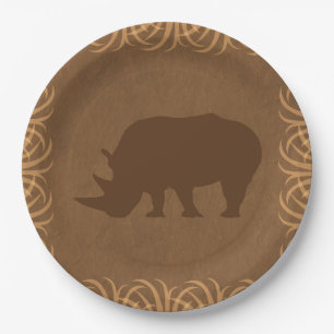 Assiettes En Carton Rhinocéros de thème de safari avec la frontière