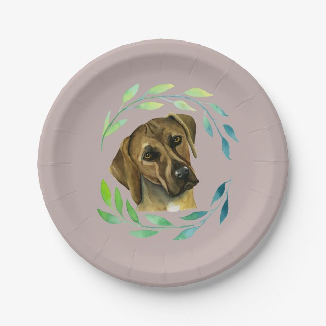 Assiettes En Carton Rhodesian Ridgeback avec une aquarelle de (Devant)
