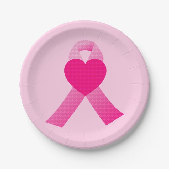 Assiettes En Carton Ribbon Coeur rose Sensibilisation au cancer du sei (Devant)