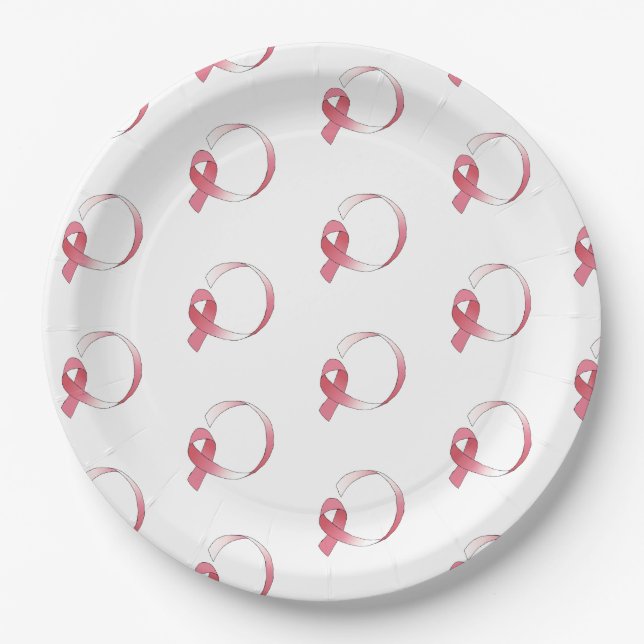 Assiettes En Carton Ribbon de dessin du cancer du sein rose Mois BCA (Devant)