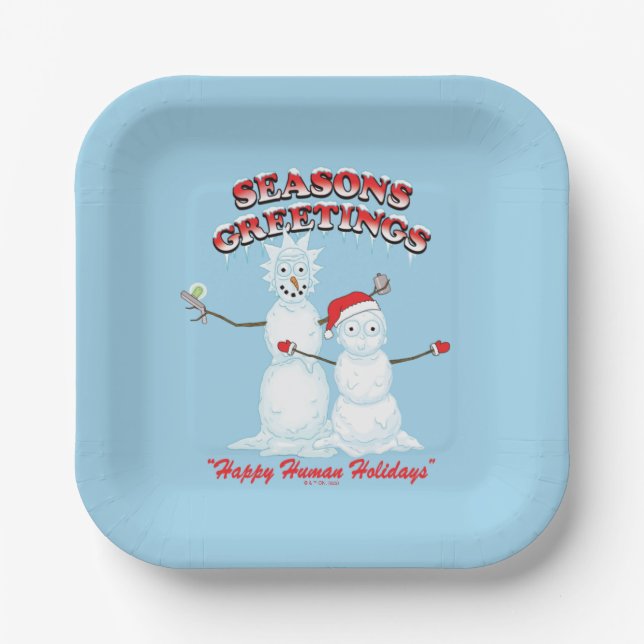 Assiettes En Carton Rick et Morty | Bonnes Fêtes de snowmen (Recto)