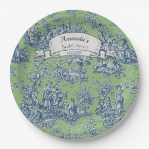 Assiettes En Carton Rideau de douche vintage toile de Jouy florale ver