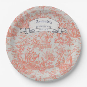 Assiettes En Carton Rideau de douche vintage toile de Jouy orange à mo