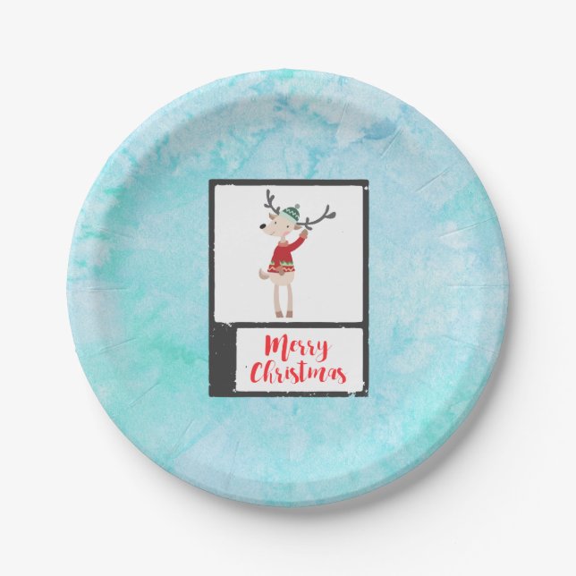 Assiettes En Carton Rindeer De Noël Dans Un Gros Chaud (Devant)