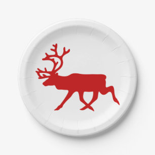 Assiettes En Carton Rindeer rouge / Silhouette caribou