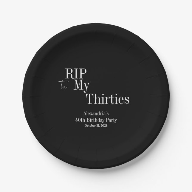 Assiettes En Carton RIP 30s 40th Birthday Party Black and White (Devant)