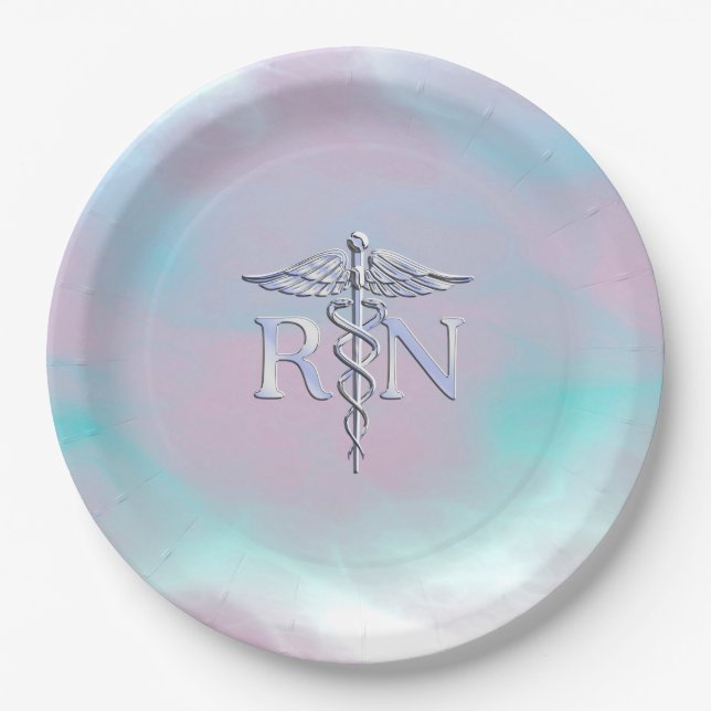 Assiettes En Carton RN Caduceus Médicale Mère Pearl Decor (Devant)
