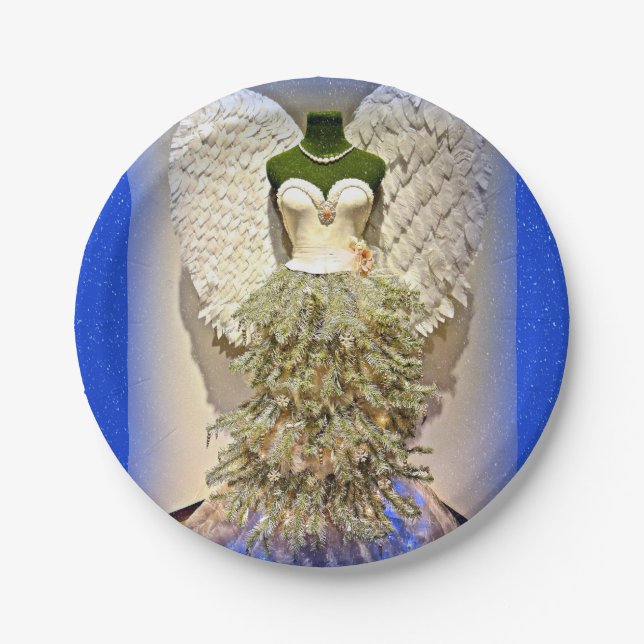 Assiettes En Carton Robe Angel Mannequin Forme Arbre de Noël (Devant)