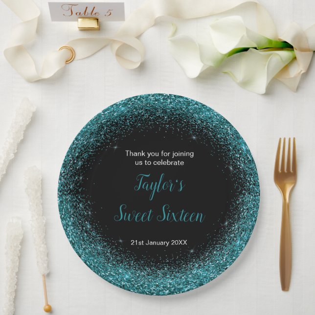 Assiettes En Carton Robe Bleue turquoise Faux Parties scintillant Douc (Mariage)
