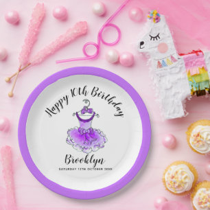 Assiettes En Carton Robe de fête violet filles 10e anniversaire papier