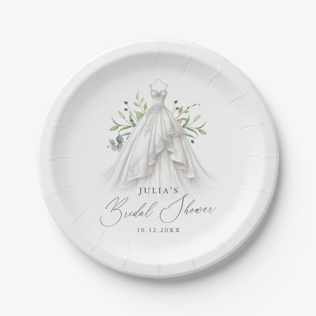 Assiettes En Carton Robe de Mariée Élégante Baby Shower (Devant)