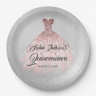 Assiettes En Carton Robe de soirée Rose Gold Silver Diamond Sparkle Qu
