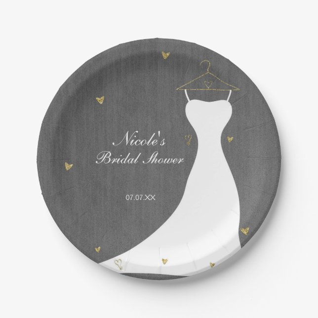 Assiettes En Carton Robe Mariage moderne et Fête des mariées Coeurs d' (Devant)