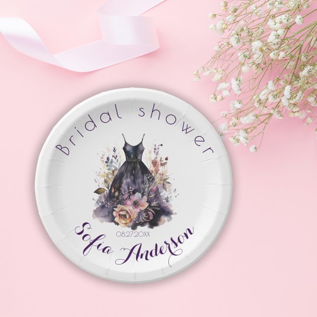 Assiettes En Carton Robe noire douche de mariée violette  (Créateur téléchargé)