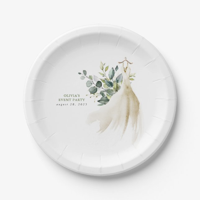 Assiettes En Carton Robe verte Eucalyptus Élégant (Devant)