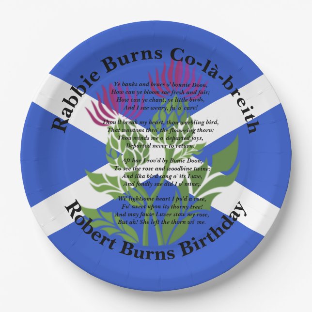 Assiettes En Carton Robert Burns Anniversaire Poème Thistler Drapeau L (Devant)