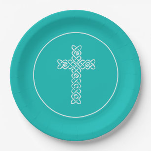 Assiettes En Carton Robin's Oeuf Blue First Communion Cross