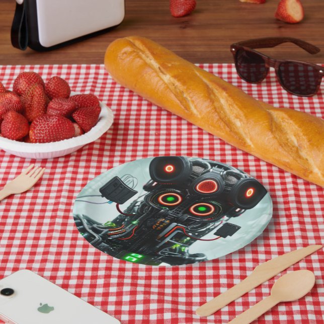 Assiettes En Carton Robot 5 plaques en papier (Pique-nique)