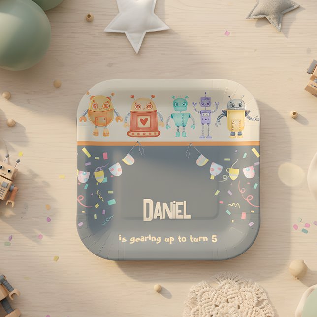 Assiettes En Carton Robot Anniversaire Enfants (Créateur téléchargé)