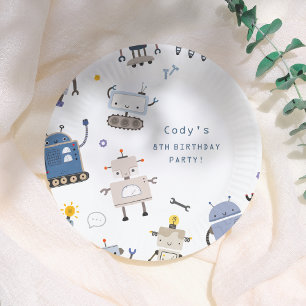 Assiettes En Carton Robot Blue Anniversaire