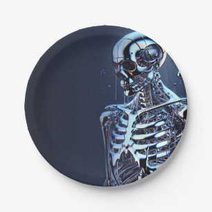 Assiettes En Carton Robot de fête d'anniversaire en argent chromé liqu