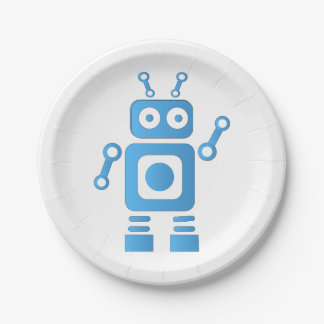 Assiettes En Carton Robot rétro bleu