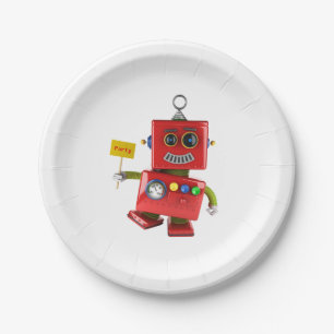 Assiettes En Carton Robot rouge de danse de jouet avec le signe de