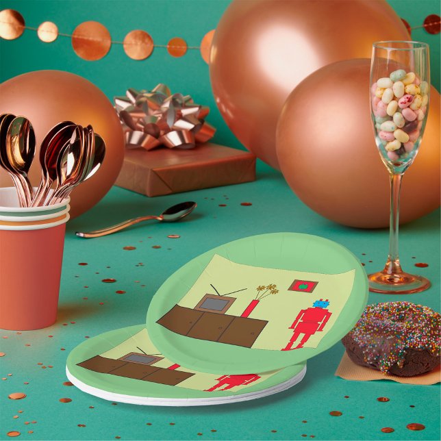 Assiettes En Carton Robot rouge rétro (Créateur téléchargé)