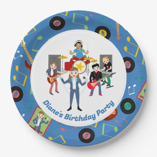 Assiettes En Carton Rock Star Girl Band Anniversaire (Devant)