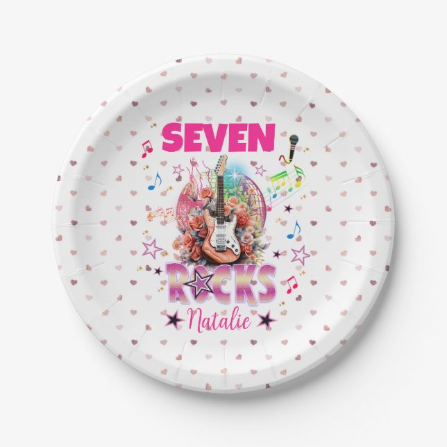 Assiettes En Carton Rock'n'Roll Guitare Musicale Anniversaire Fille Ro (Devant)