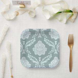 Assiettes En Carton Rococo Damask grand motif œuf de canard bleu + sar