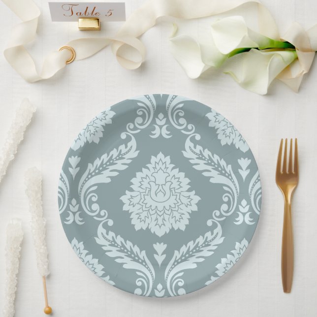 Assiettes En Carton Rococo Damask Lg Pattern Duck Egg Blue+Teal (Mariage)