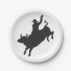 Assiettes En Carton Rodeo Bull Ride silhouette
