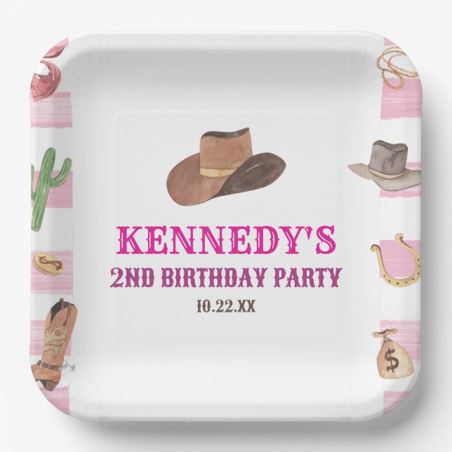 Assiettes En Carton Rodeo Cowgirl Western Wild West fête d'anniversair (Recto)