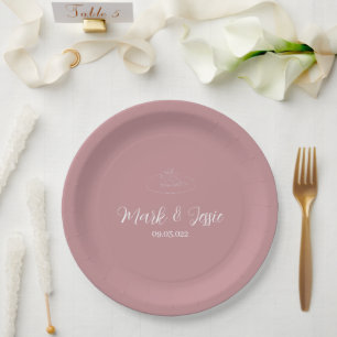 Assiettes En Carton ROE rose et blanc Mariage simple