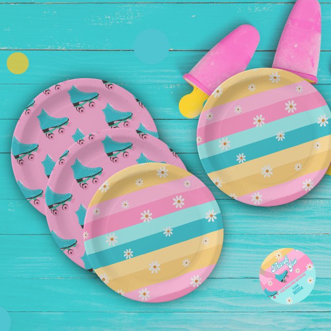 Assiettes En Carton Roller skate Retro Rainbow fête d'anniversaire (Créateur téléchargé)