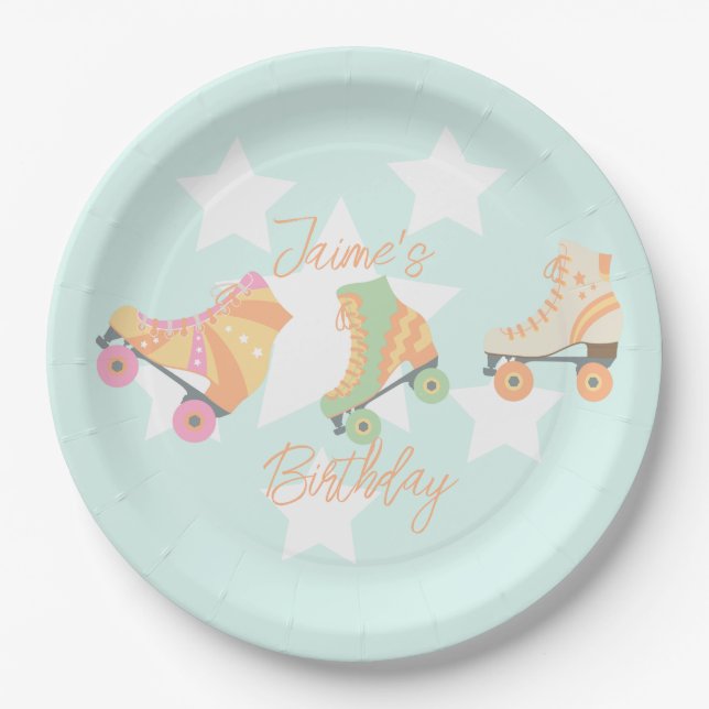 Assiettes En Carton Rollerskate Anniversaire Pastel Stars (Devant)