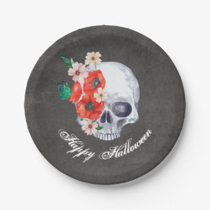 Assiettes En Carton Romance gothique Halloween crâne floral