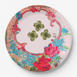 Assiettes En Carton ROMANTICA, Floral SHAMROCK ET ROSE DE ST.PATRICK