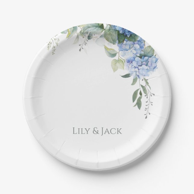 Assiettes En Carton Romantique Chic Blanc Floral Hydrangea Mariage (Devant)